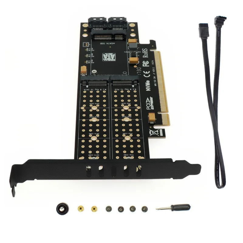 Адаптер PCI E 3 0 X16 к M.2 SSD PCIE M2 Raiser M Key B mSATA 2 x 7Pin SATA порт NVME AHCI в 1 переходная карта|Платы
