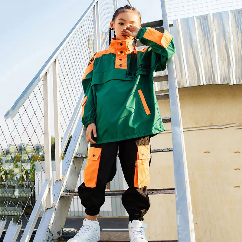 

new girl and boy Hiphop street dance costume loose jacket pants children handsome street dance suit boy 100-170cm height