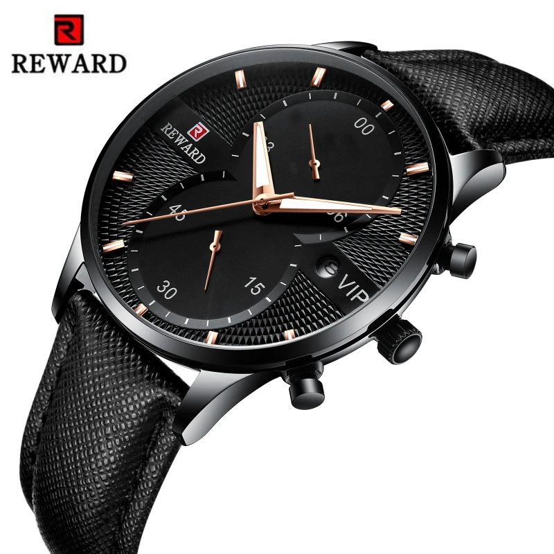 

REWARD Chronograph Mens Watches Top Brand Luxury Waterproof Sport Watch Men Fashion Leather Band Men's Watch Relogio Masculino