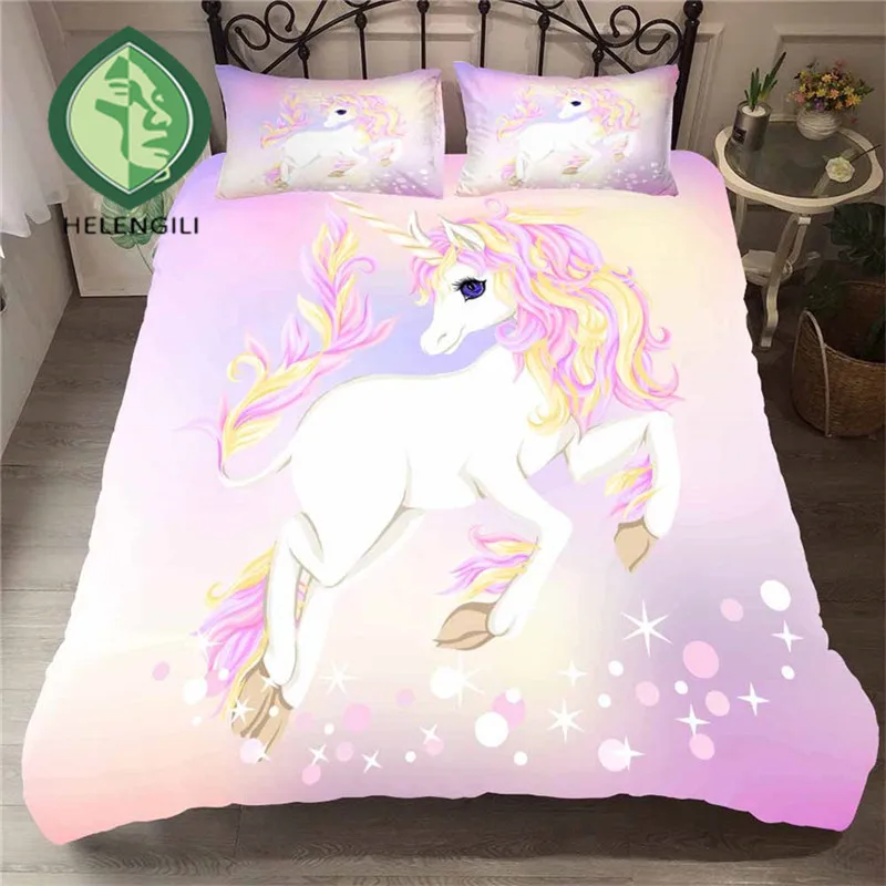 

HELENGILI 3D Bedding Set Unicorn Print Duvet Cover Set Lifelike Bedclothes with Pillowcase Bed Set Home Textiles #DJS-80