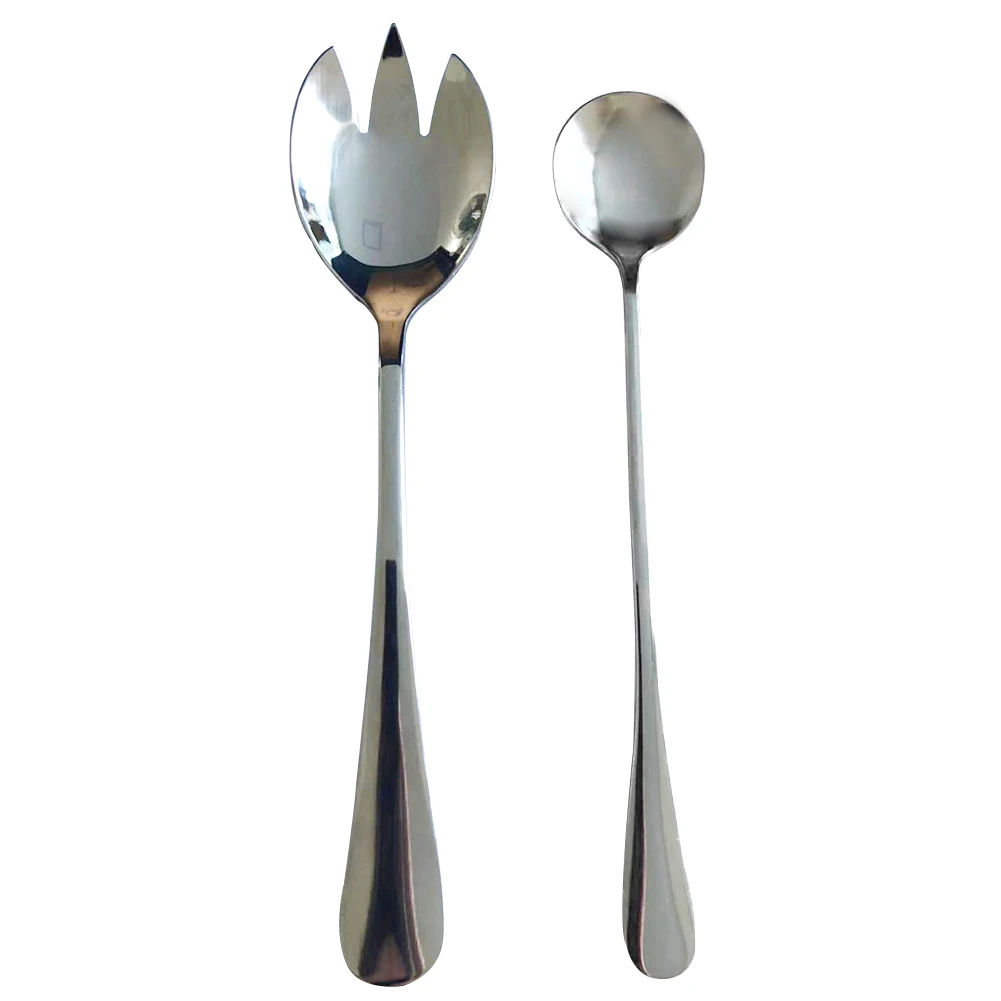 

2PCS Stainless Steel Salad Servers Cutlery Kitchen Utensils Tableware Dinnerware Fork And Spoon Restaurant Flatware