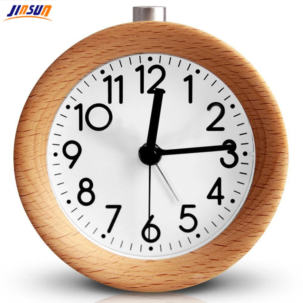 JINSUN Alarm Clock Wood Snooze Bedside Clock Backlight Digital Needle