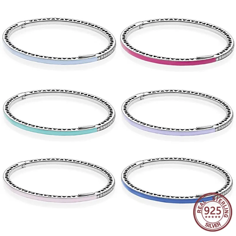 

Drop glue Bangle 100% 925 Sterling Silver With Multiple Colors For The European Women's Bracelet Style Jewelry Fashion
