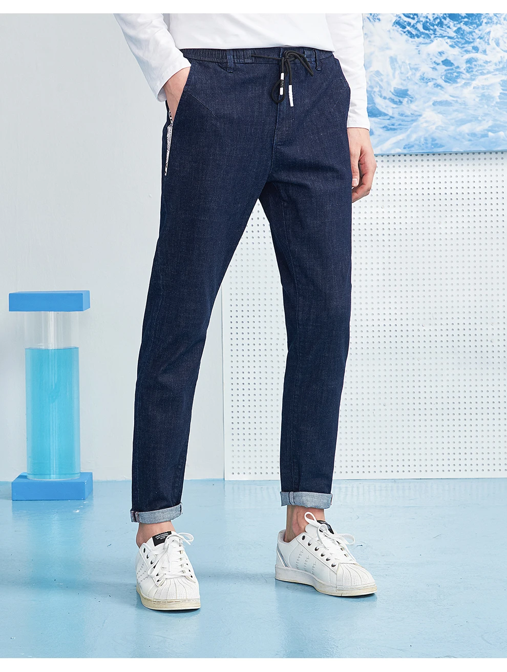 Пионерский лагерь Новые джинсы Штаны Мужская брендовая одежда дизайн лямки модные брюки для мужчин качество джинсы мужской синий ANZ803106