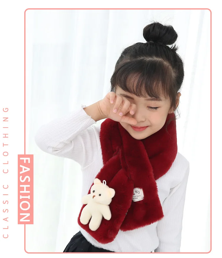  Rabbit Hair Scarf Cute Bear Doll Cross Scarf New Fashion 2018 Autumn And Winter Outdoor Wild Warm Solid Color Scarf GCG66 (8)