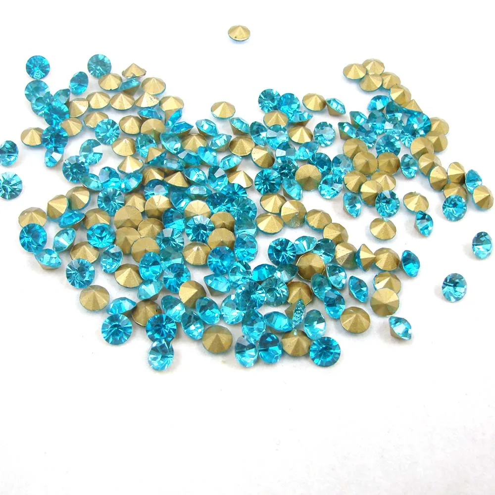 SS5 SS38 Shiny Aquamarine Nail Art Pointback Glass Round Rhinestone 