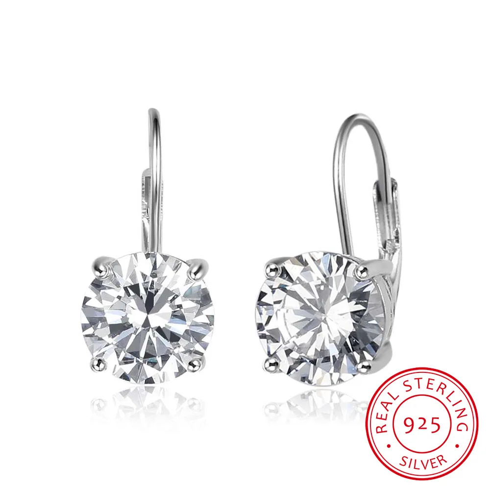 Женские серьги из серебра 925 пробы с фианитом 8 мм|925 sterling silver earrings|silver earringsearrings for