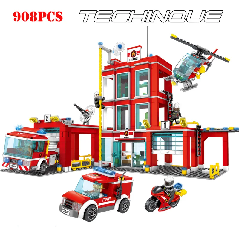 City Rescue Fire Stations Airplane Truck Car Buildig Blocks Compatible Legoing City Technic DIY Bricks Toys Gifts For Children