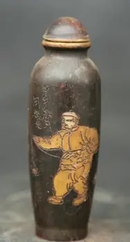 

3.5" Old Collect Chinese Fengshui Bronze Man Wealth Flask Snuff Box Snuff Bottle