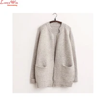 Unique V-Neck Loose Pockets Long Cardigans Knitting Sweater Women Autumn Ropa Cotton Blending