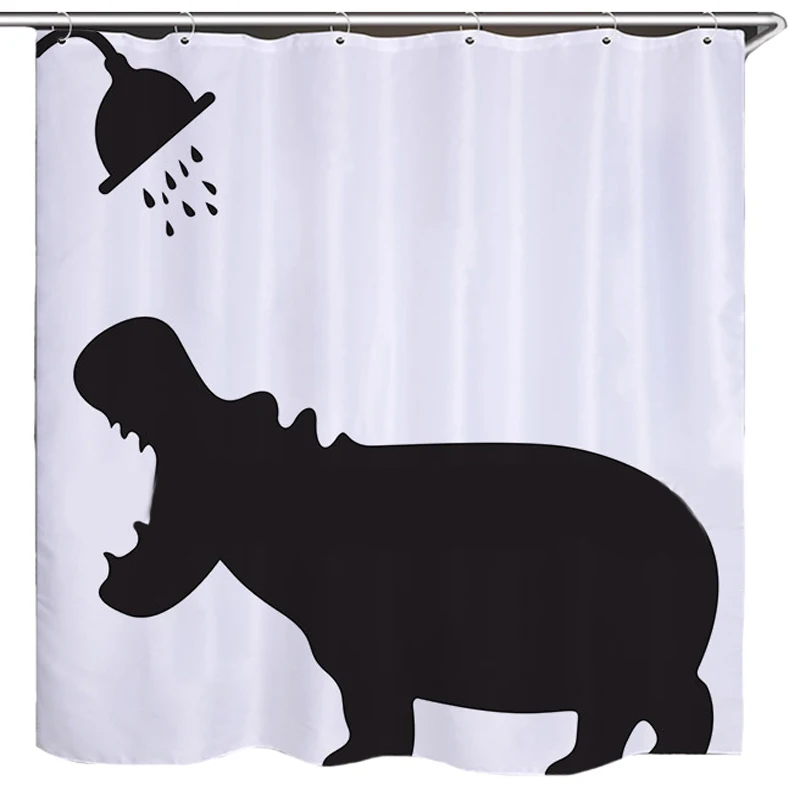 

Hippos bathe black shadow Shower Curtains Custom Design Creative Shower Curtain Bathroom Waterproof Polyester Fabric