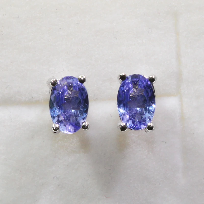 Серьги пусеты Dazzing tanzanite 4*6 мм из натурального танзанита серьги серебра 925 пробы
