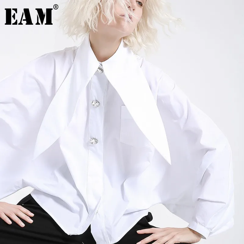 

[EAM] 2019 New Spring Summer Lapel Long Lantern sleeve Nailed Temperament Large Size Brief Shirt Women Blouse Fashion JH362