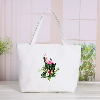 

Flamingo Print Literary One Shoulder Bags Korean Simple Wild Package Canvas Bag Harajuku Handbags Shopping Tote
