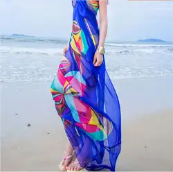 2017 г. пикантные Для женщин модная летняя пляжная туника юбка печати шифон с длинным Юбки для женщин