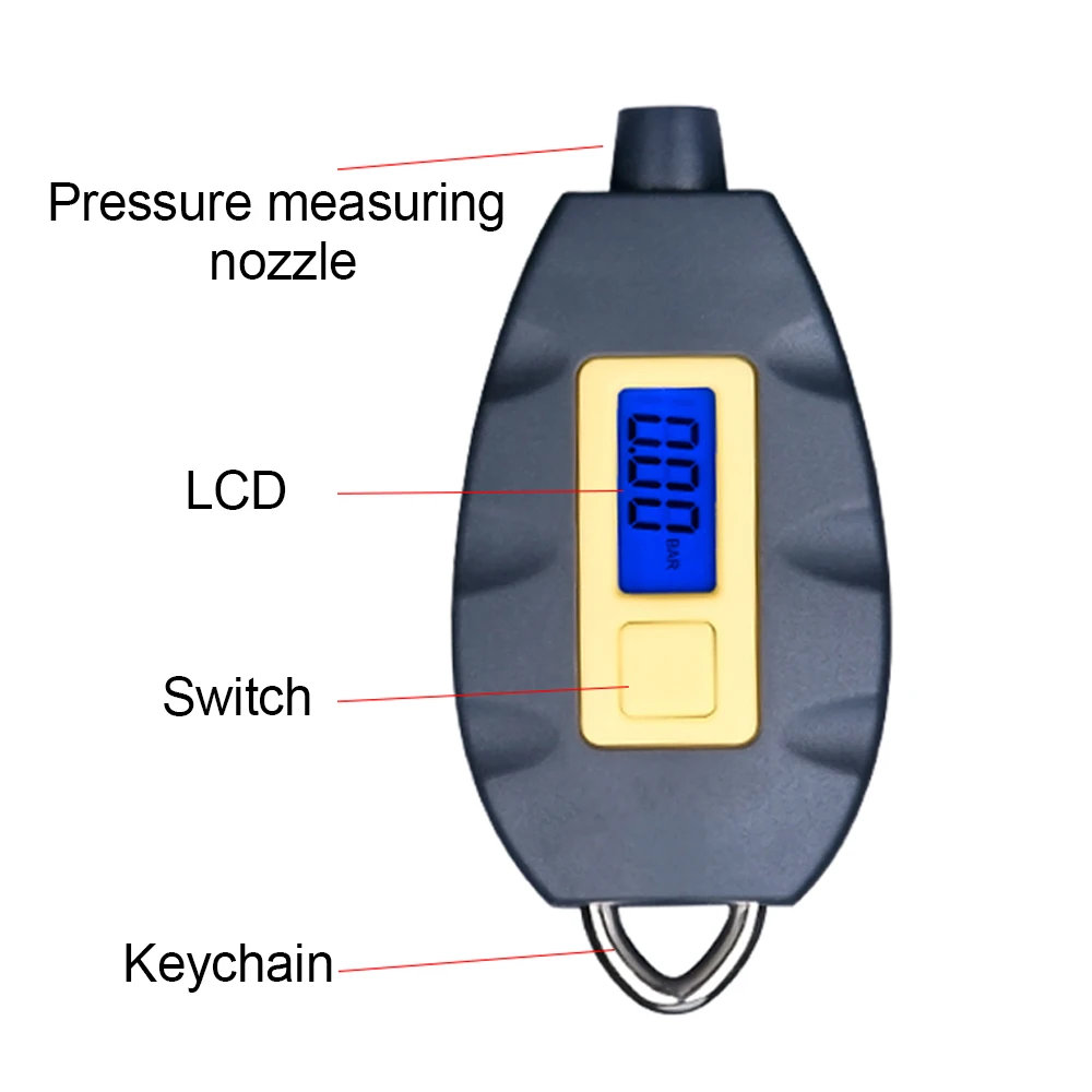 Универсальный цифровой манометр для шин Высокоточный Автомобильный манометр для шин ЖК-цифровой электрический автомобильный брелок для ключей