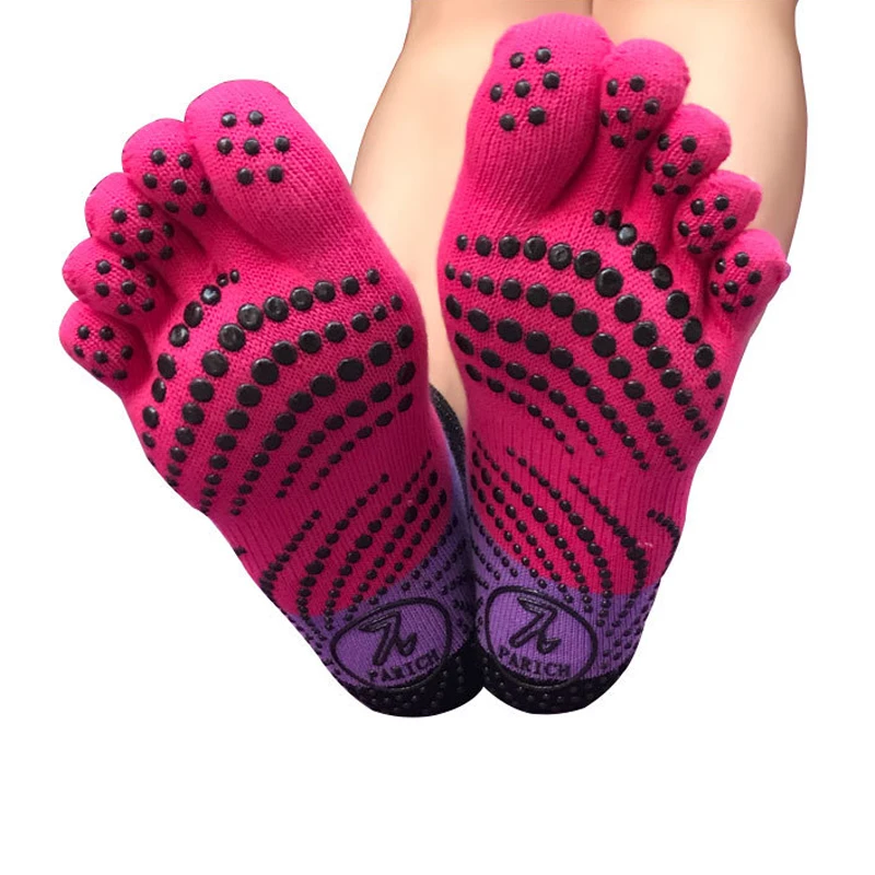 Women Professional Anti Slip Yoga Socks Silicone Dots Cotton Five