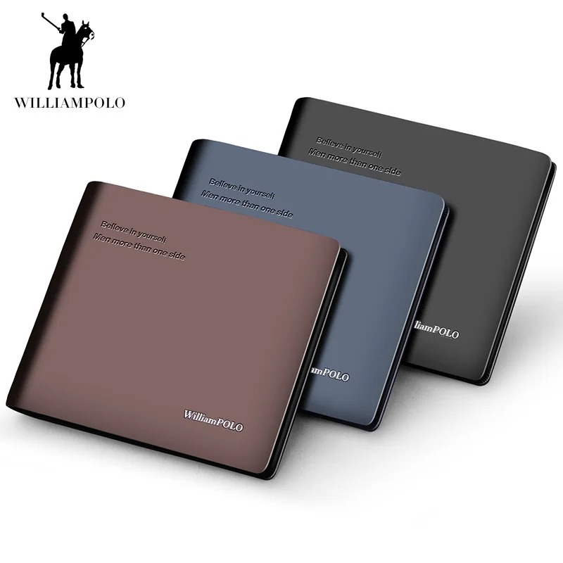 

WILLIAMPOLO Genuine Leather Wallets Men Short Wallet Business Brand Leather Card Holder Money Cash Wallet Purses Pockets