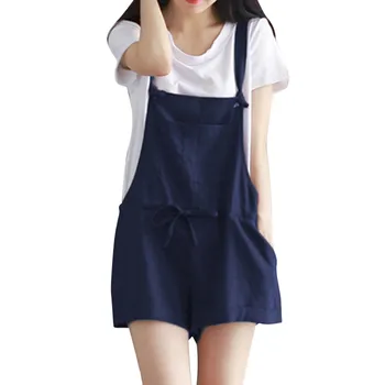 

2019 MAXIORILL New Women Sleeveless Dungarees Loose Lace Up Cotton Shorts Playsuit Jumpsuit Pants Wholesale T3