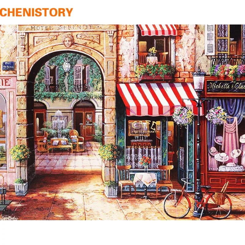 

CHENISTORY Vintage Store Landscape DIY Painting By Numbers Abstract Hand Painted Oil Painting On Canvas Wall Art Picture Artwork