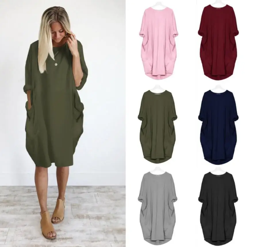 

2019 Spring Womens dresses sexy de moda femenina vestidos bolsillo flojo del vestido Casual Shift Dresses
