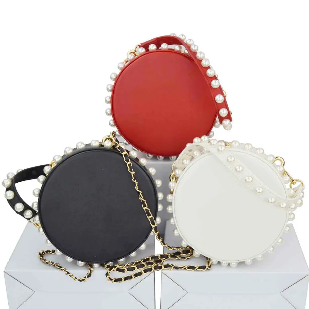 

Red Roundness Pearl Character Purse Women Party Bags Chain Strap Handbags Lovely Mini Tote Shoulder Bags Messenger Bags