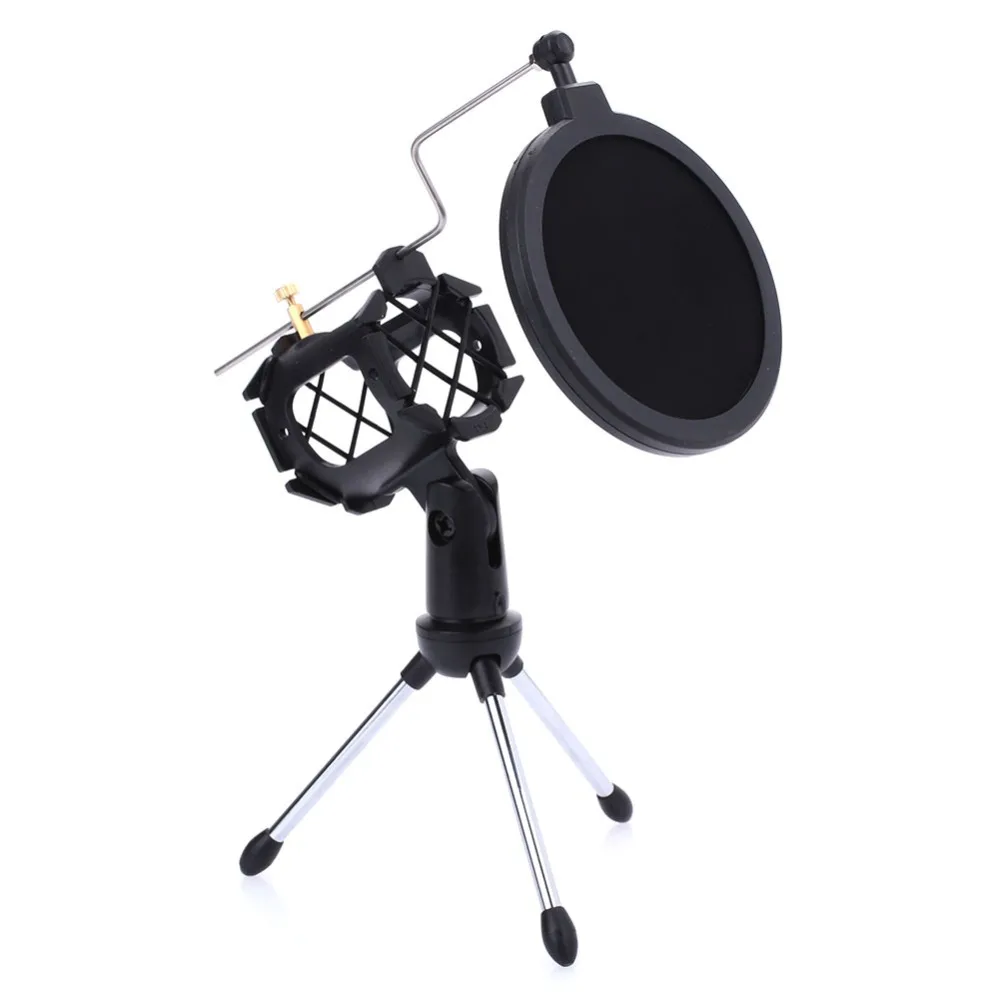 

Microphone Tripod Stand Foldable Bracket Set Microphone Clip + Anti-spray Cover + Tripod Stand + Fixed Axis High Quality