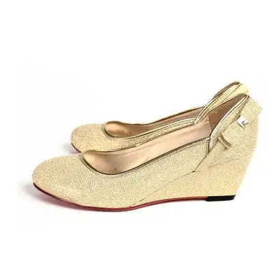 champagne color wedge shoes