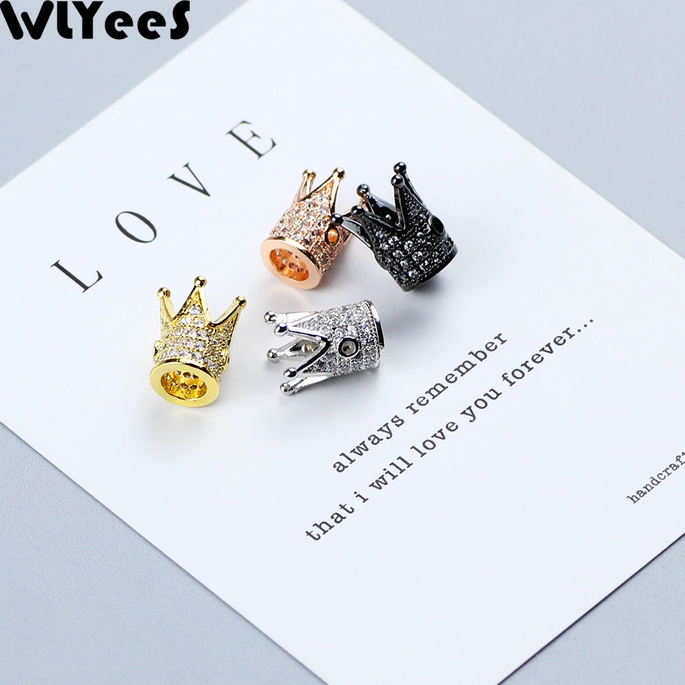 

WLYeeS 4pcs White CZ Crown Pendants Copper beads 12*8mm Micro-Inlay Crystal Metal Spacer Loose beads Jewelry bracelet making DIY