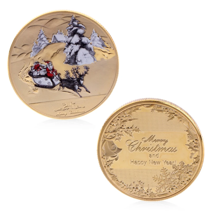 Рождество Санта Клаус оленья упряжка на год памятная монета сувенир