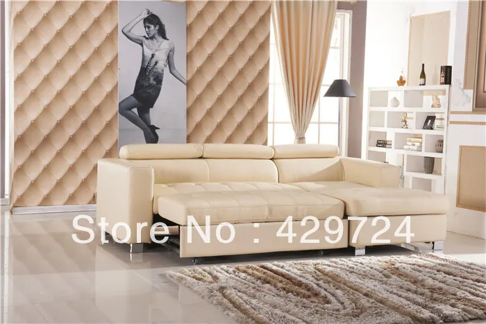 

Free Shipping Sofa Bed, Modern French Design, Top Grain Cattle Leather Sofa Set, Combination Corner Sofa cum leather Sofa Bed