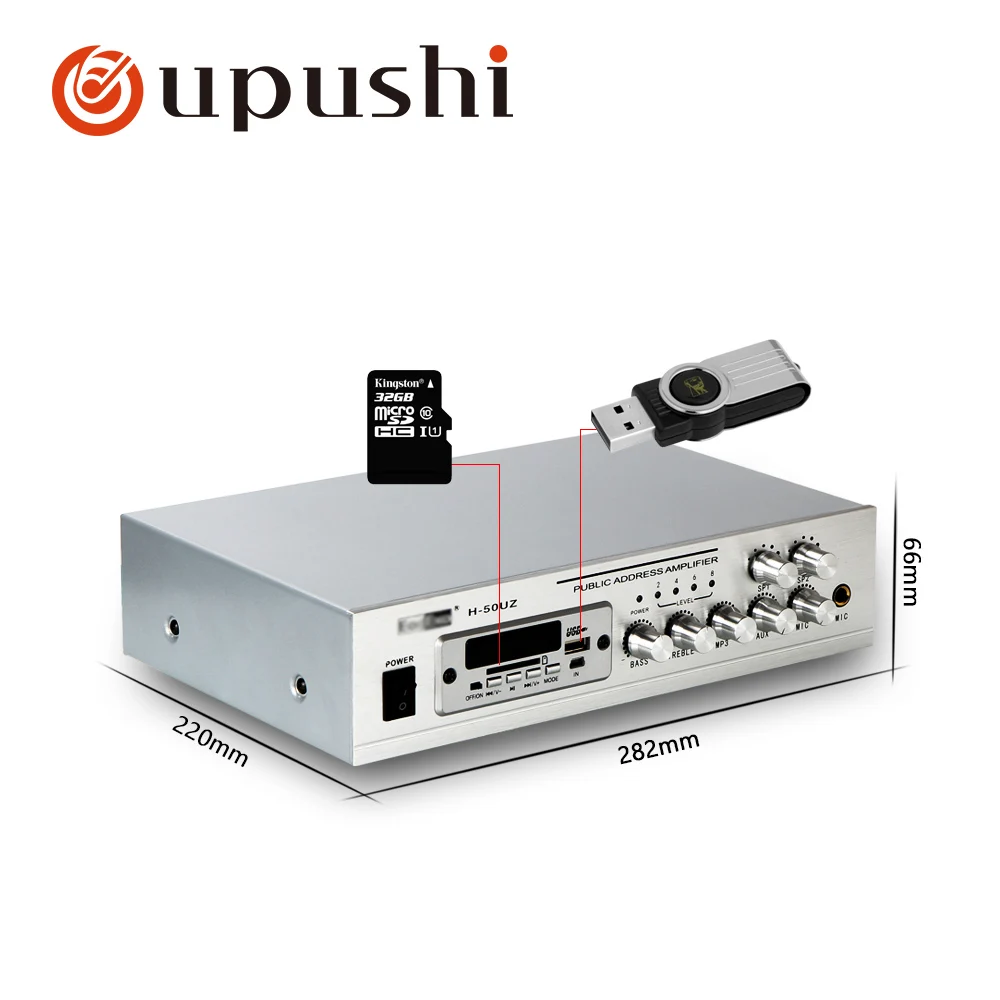 Oupushi pa system 50w home stereo amplifier bluetooth mini aduio amplifier small power amp with USB