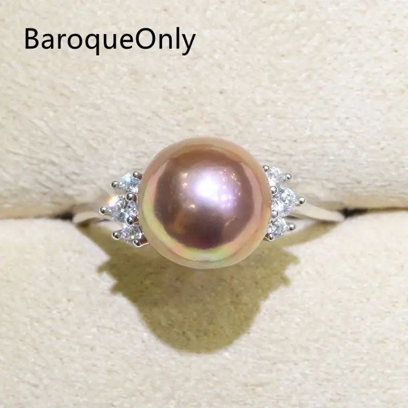 BaroqueOnly Zircon Inlaid 925 Rings Half-baroque Natural Color Freshwater Pearl Fashion Jewelry 9-10mm Edison Pearl Ring RI