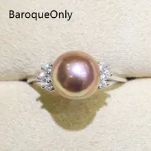 BaroqueOnly Zircon Inlaid 925 Rings Half-baroque Natural Color Freshwater Pearl Fashion Jewelry 9-10mm Edison Pearl Ring RI