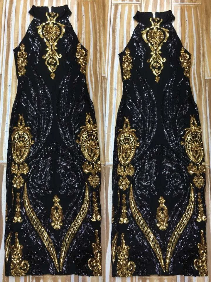 Высококачественное модное черное Золотое Платье без рукавов, Клубные вечерние платья, облегающее платье