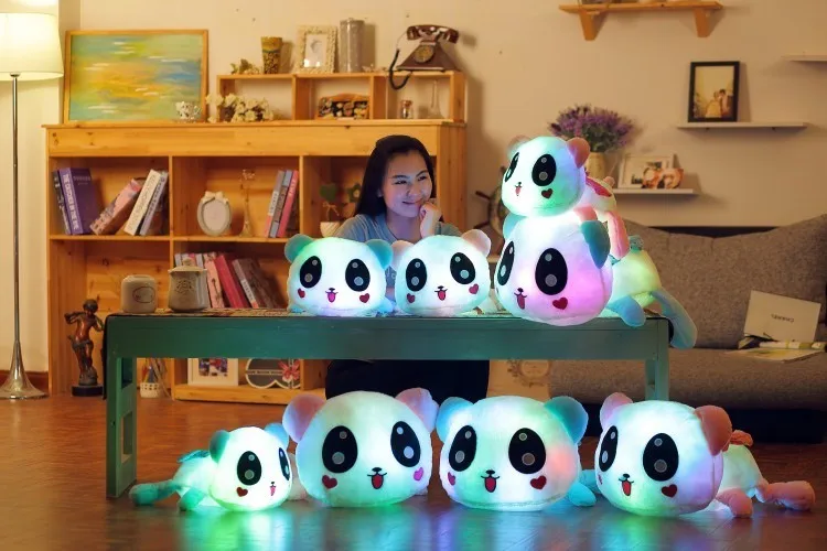 Kawaii 35 см Panda мигающий игрушечные подушки красочные светодиодные светящиеся панды