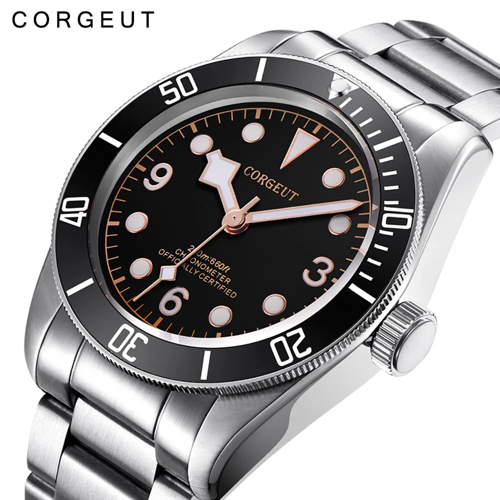 

41mm Corgeut Men's Watch Stainless Steel Automatic Mechanical Watch Silver Strap Business Watch