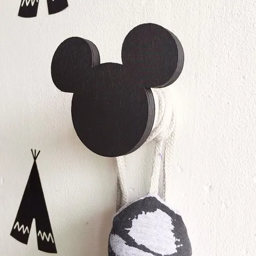 Симпатичные мыши деревянный крюк вешалки для детей украшение стены комнаты экологический крюк для детей подарок - Цвет: Black