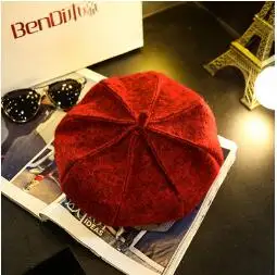 2018 franTui, The autumn winter British wool bud cap female painter Korean black Newsboy Hat pumpkin star Bailey