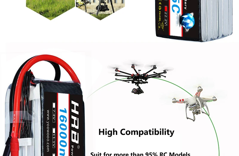 HRB Lipo 6S Battery, EC5 RC Multicopter Airplane Helicopter Skateboard Parts