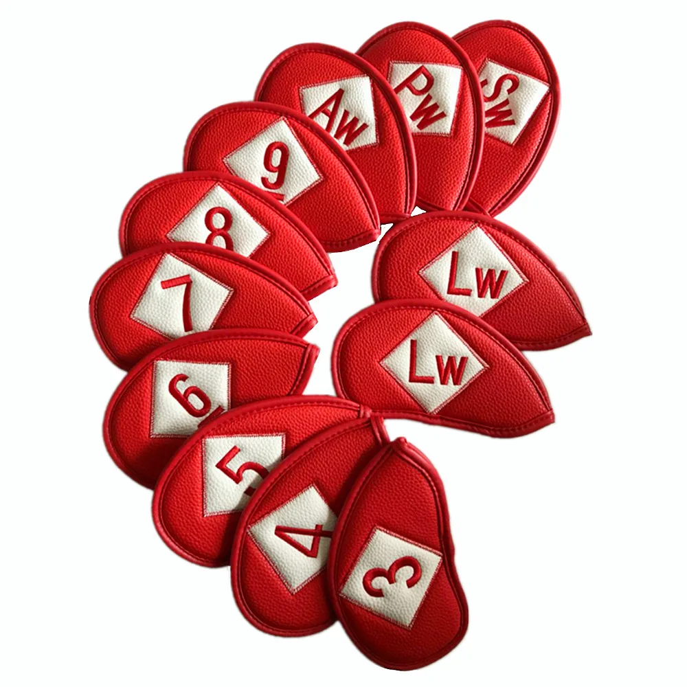 نادي الغولف يغطي Headcovers مجموعة بو الجلود 12 قطعة/الحزمة صالح اليد اليسرى اليد اليمنى لاعبي الغولف التطريز شعار كلا الجانبين ديلوكس