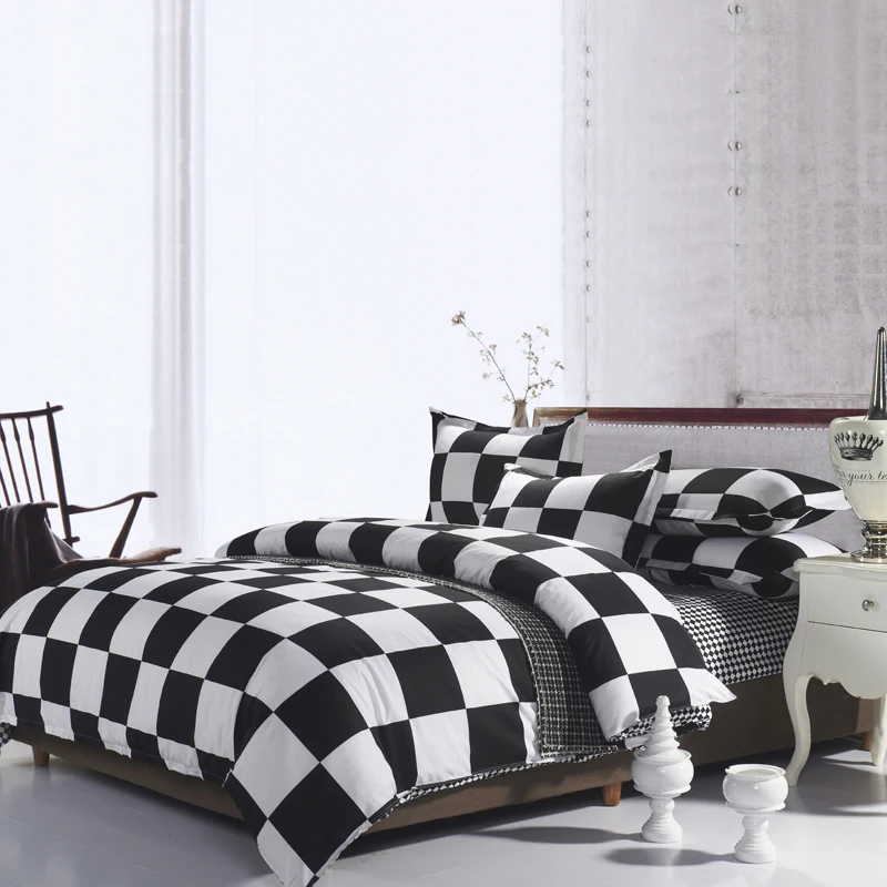 

Household Polyester Black And White Solid Color Flat Sheet And Duvet Cover And Pillowcases Bedding Set Twin Queen King Bed Lines