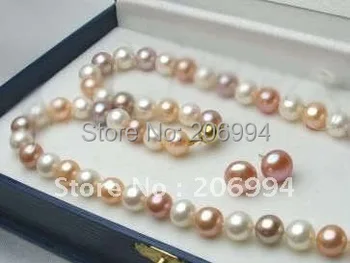 

handmade 7-8mm Freshwater White Pink Purple Pearl Necklace Earrings set 18''" free shipping fashion jewelry set