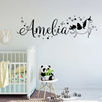

New Arrival Unicorn Custom Name Vinyl Wall Decal Personalized Kids Name Nursery Decals Unicorns Wall Sticker For Baby Room LC478