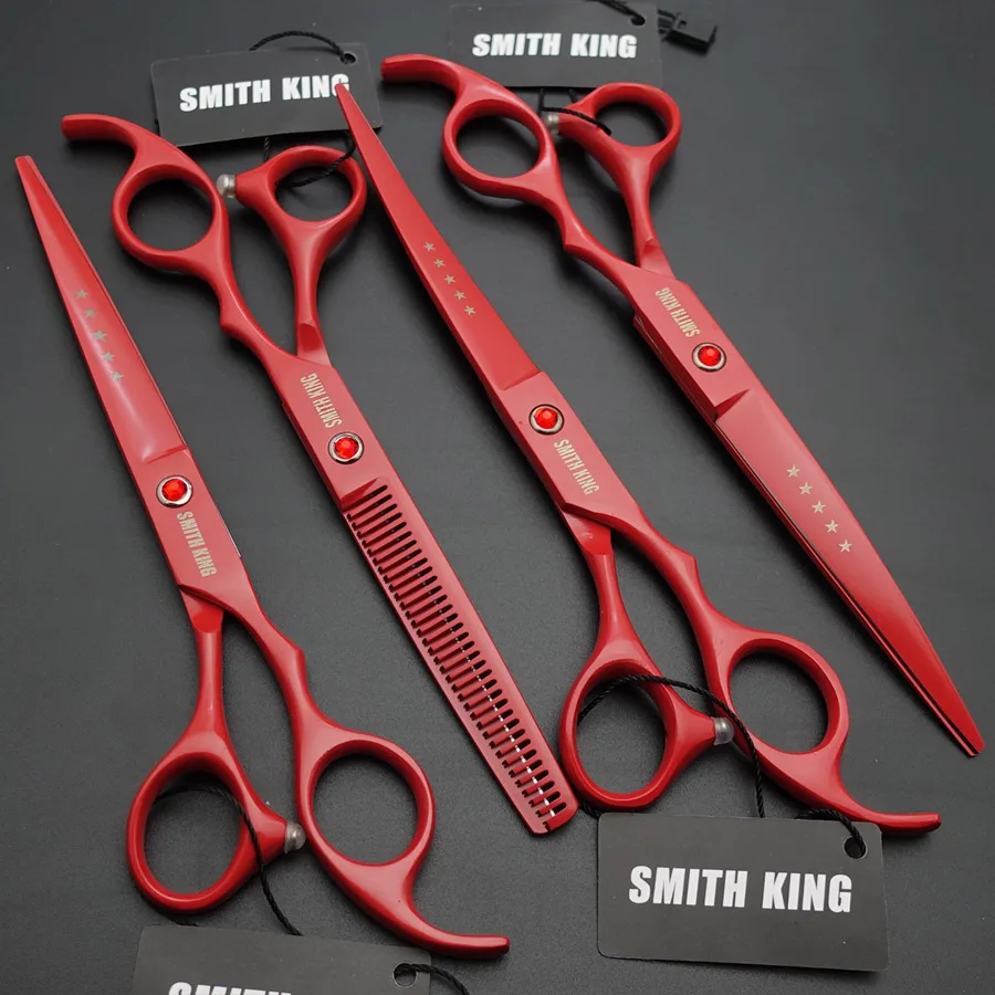 SMITH KING профессиональные ножницы для ухода за домашними животными 7 дюймов ножницы для резки+ 2 изогнутые ножницы+ 6,5 дюймов филировочные ножницы комплект из 4 предметов