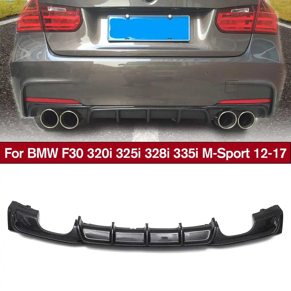 

1PCS Performance Style Carbon Fiber Style Rear Bumper Diffuser Lip Fit For BMW F30 320i 325i 328i 335i M-Sport 2012-2017