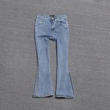 Европейская станция Лето новые европейские модные супер пожарные брюки тонкие расклешенные брюки девять очков обтягивающие джинсы