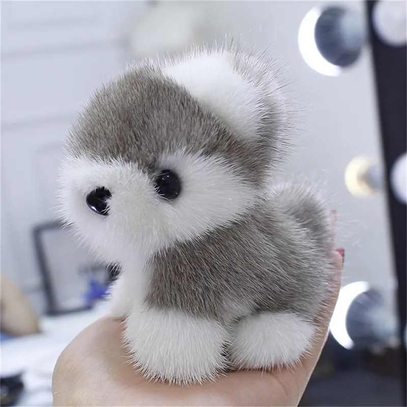 

Genuine Real fur keychain Soft mink Fur Dog key ring handbag charms car pendant mink fur accessories For Women