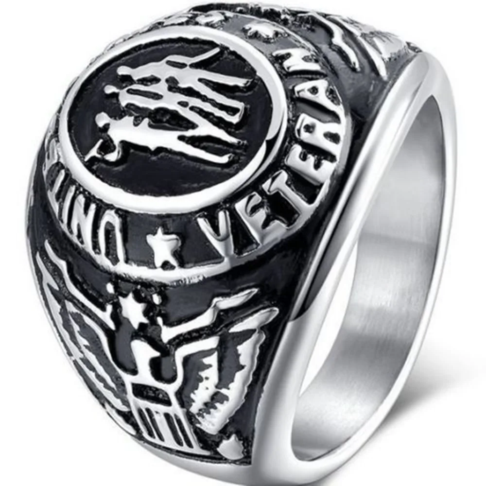 

Size 7-15 Vintage 316L Stainless Steel United States Eagle Military Army Veteran Ring Cocktail Memorial Navy Airforce Marine