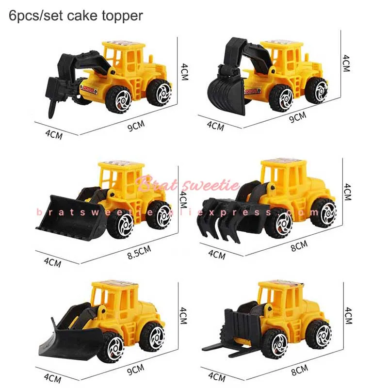 Инженерный автомобиль торт украшения кекс обертки грузовик экскаватор топперы баннер день рождения детей, мальчика предметы для вечеринки, сувениры - Цвет: 6pc set car topper